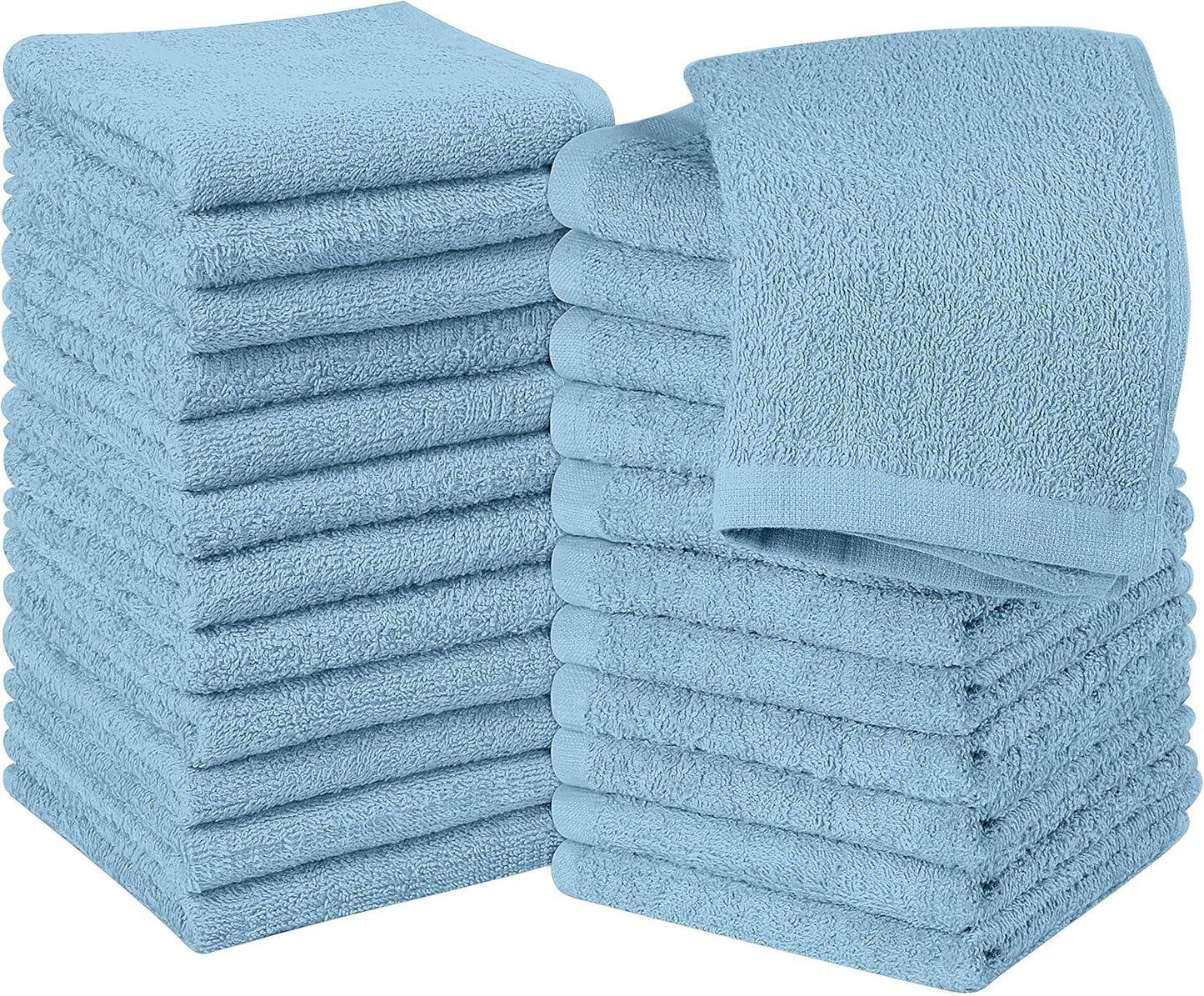 24 Pack Cotton Washcloths – 100% Ring Spun Cotton Face Towels, Soft & Highly Absorbent Flannel Cloths for Bath, Gym, Spa & Kitchen