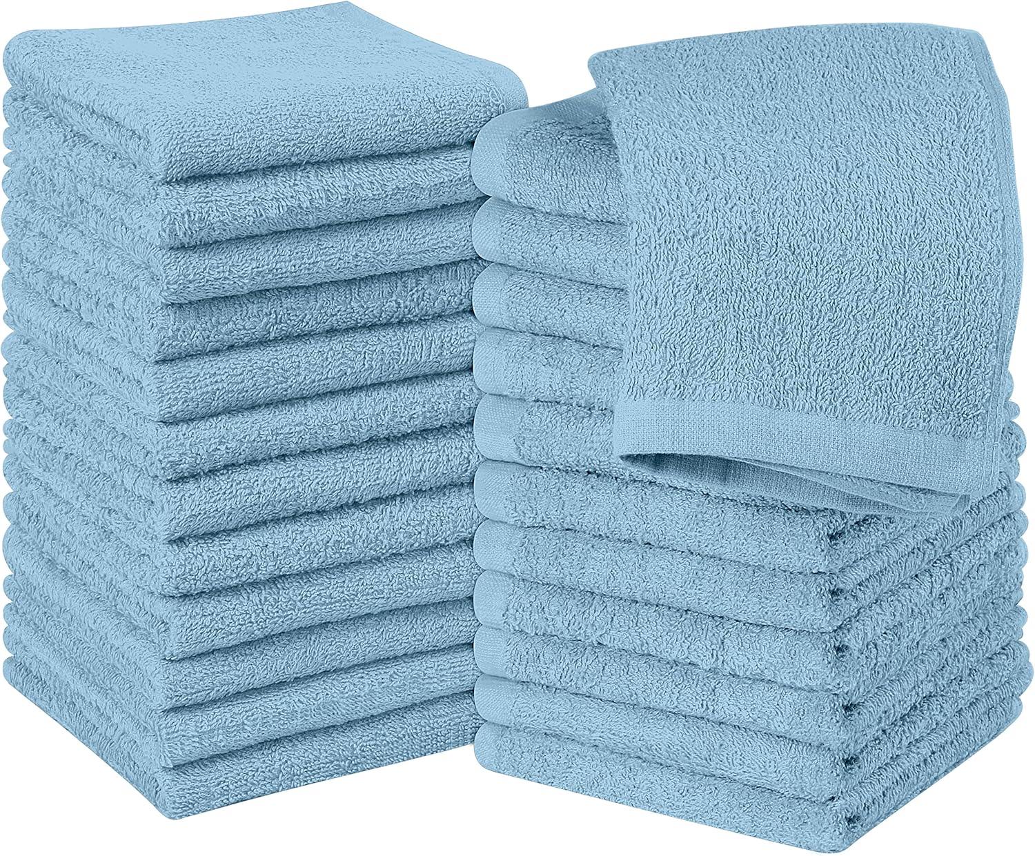 24 Pack Cotton Washcloths – 100% Ring Spun Cotton Face Towels, Soft & Highly Absorbent Flannel Cloths for Bath, Gym, Spa & Kitchen