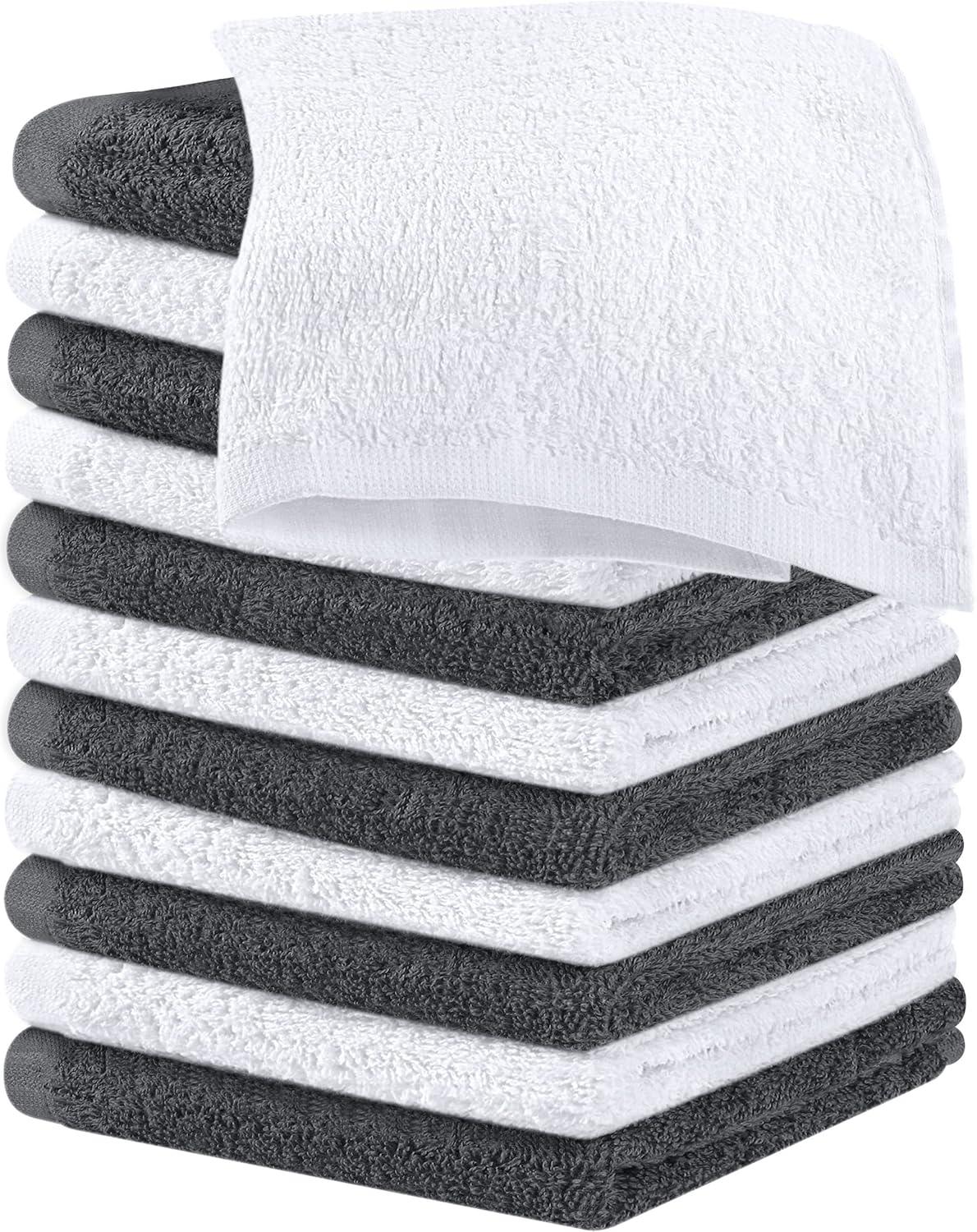 24 Pack Cotton Washcloths – 100% Ring Spun Cotton Face Towels, Soft & Highly Absorbent Flannel Cloths for Bath, Gym, Spa & Kitchen