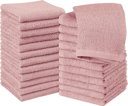 24 Pack Cotton Washcloths – 100% Ring Spun Cotton Face Towels, Soft & Highly Absorbent Flannel Cloths for Bath, Gym, Spa & Kitchen