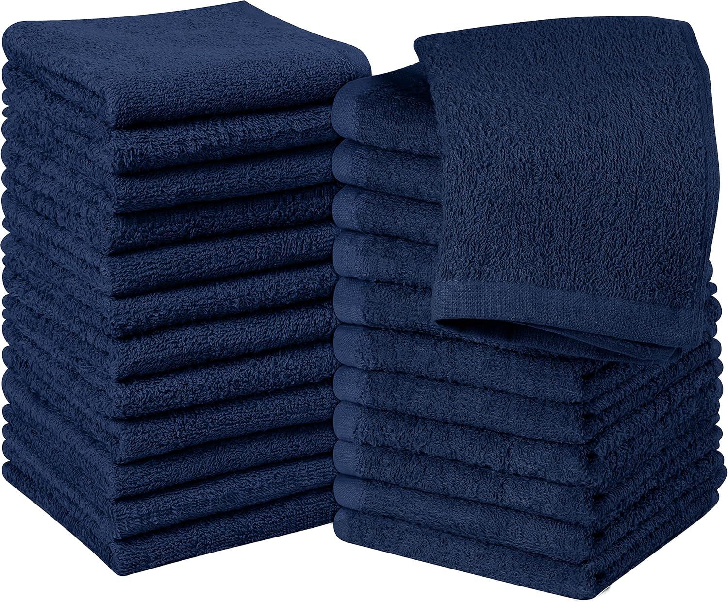 24 Pack Cotton Washcloths – 100% Ring Spun Cotton Face Towels, Soft & Highly Absorbent Flannel Cloths for Bath, Gym, Spa & Kitchen