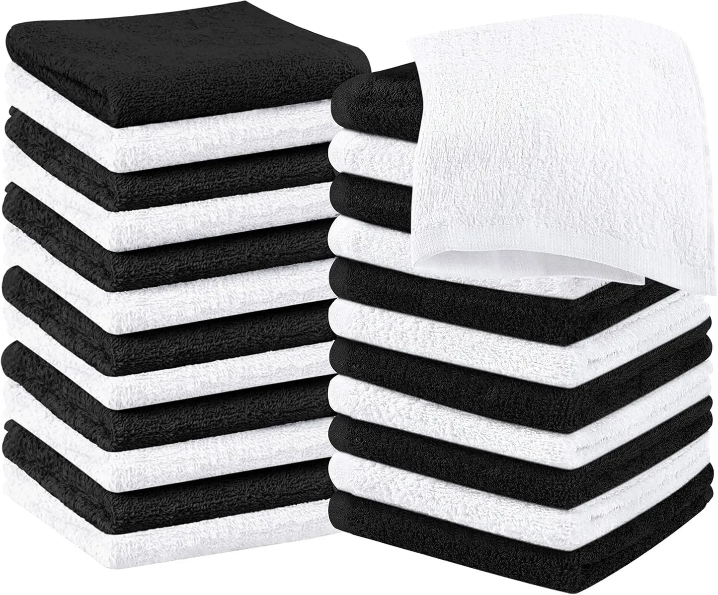 24 Pack Cotton Washcloths – 100% Ring Spun Cotton Face Towels, Soft & Highly Absorbent Flannel Cloths for Bath, Gym, Spa & Kitchen