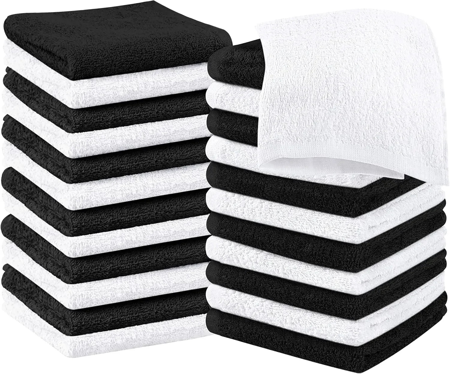 24 Pack Cotton Washcloths – 100% Ring Spun Cotton Face Towels, Soft & Highly Absorbent Flannel Cloths for Bath, Gym, Spa & Kitchen