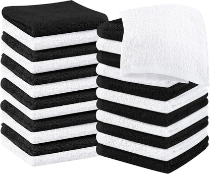 24 Pack Cotton Washcloths – 100% Ring Spun Cotton Face Towels, Soft & Highly Absorbent Flannel Cloths for Bath, Gym, Spa & Kitchen