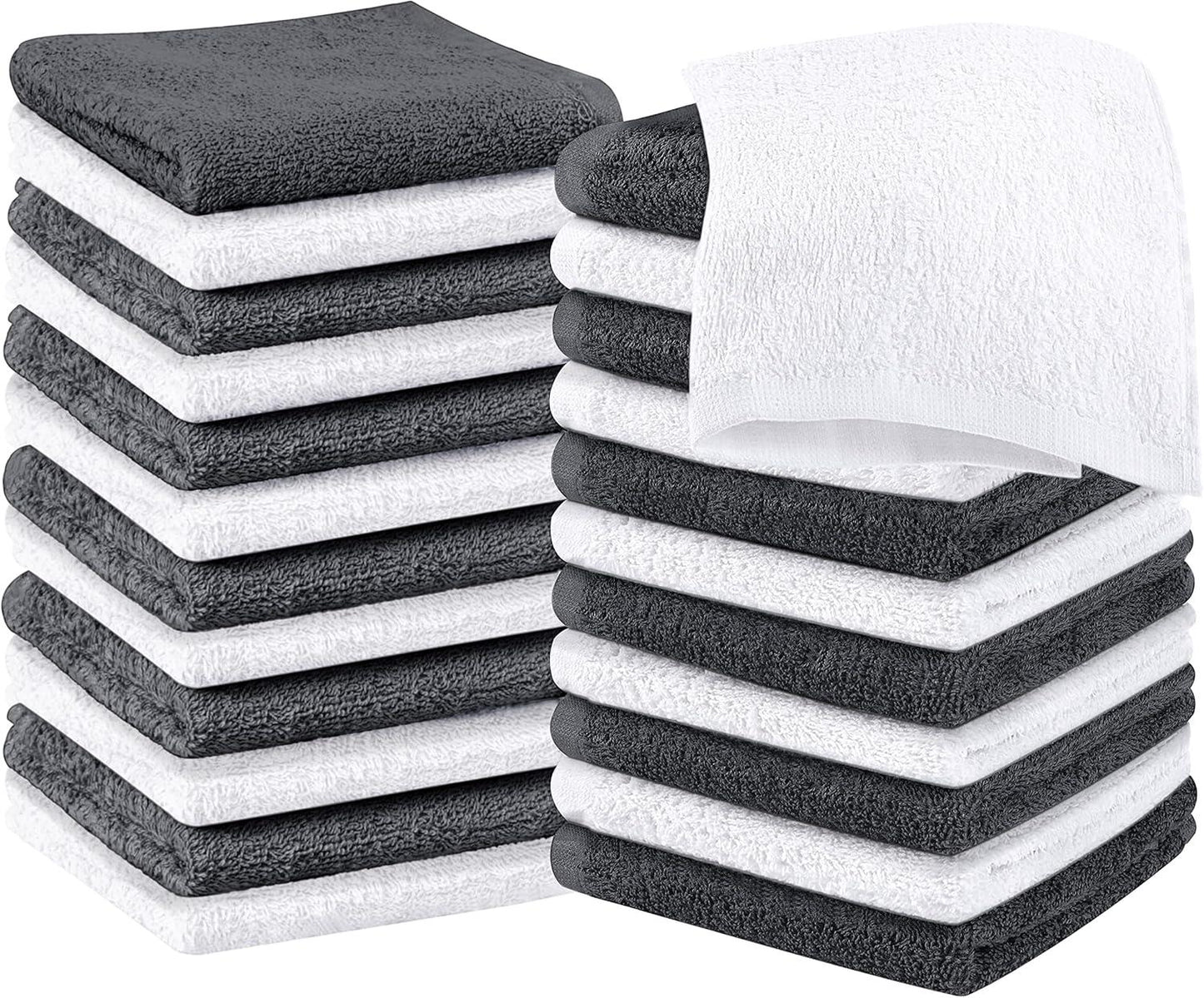 24 Pack Cotton Washcloths – 100% Ring Spun Cotton Face Towels, Soft & Highly Absorbent Flannel Cloths for Bath, Gym, Spa & Kitchen