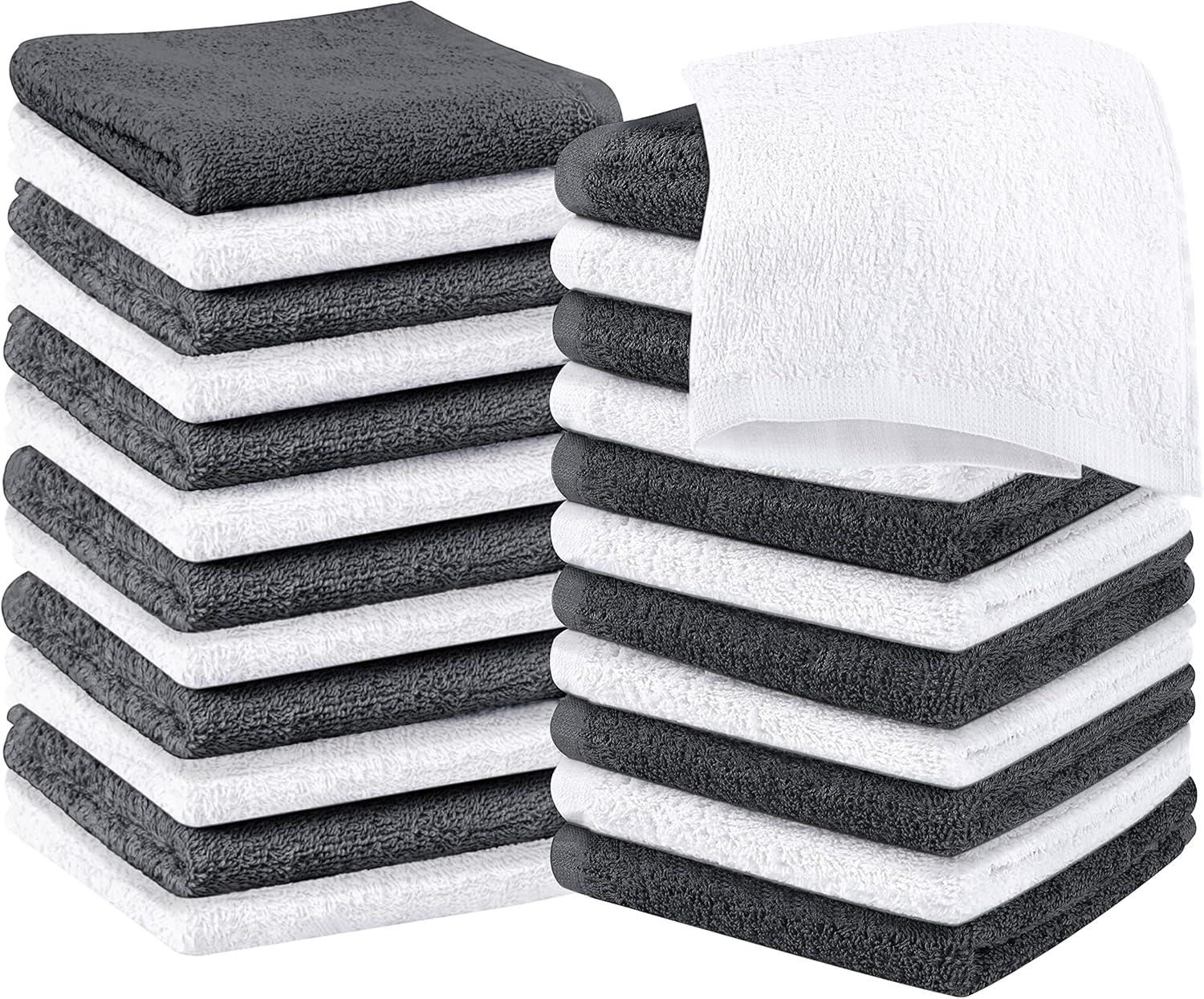 24 Pack Cotton Washcloths – 100% Ring Spun Cotton Face Towels, Soft & Highly Absorbent Flannel Cloths for Bath, Gym, Spa & Kitchen