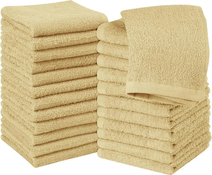 24 Pack Cotton Washcloths – 100% Ring Spun Cotton Face Towels, Soft & Highly Absorbent Flannel Cloths for Bath, Gym, Spa & Kitchen