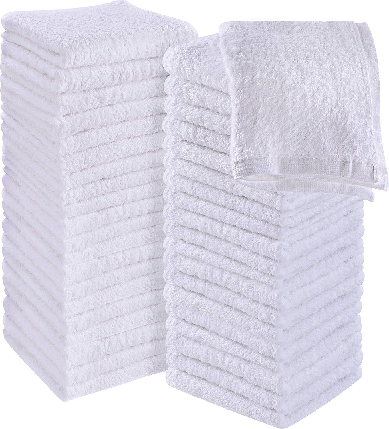 24 Pack Cotton Washcloths – 100% Ring Spun Cotton Face Towels, Soft & Highly Absorbent Flannel Cloths for Bath, Gym, Spa & Kitchen
