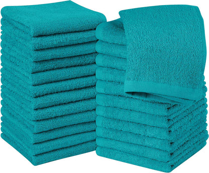 24 Pack Cotton Washcloths – 100% Ring Spun Cotton Face Towels, Soft & Highly Absorbent Flannel Cloths for Bath, Gym, Spa & Kitchen