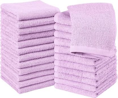 24 Pack Cotton Washcloths – 100% Ring Spun Cotton Face Towels, Soft & Highly Absorbent Flannel Cloths for Bath, Gym, Spa & Kitchen