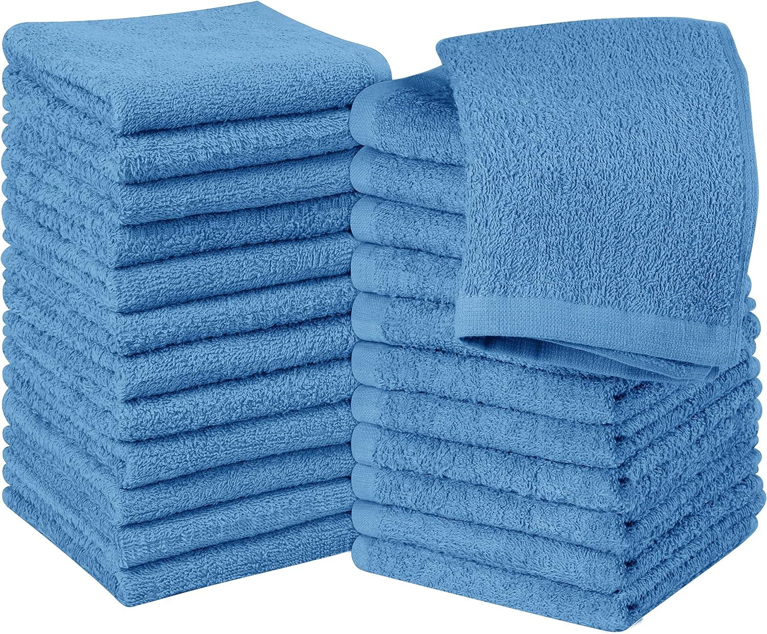 24 Pack Cotton Washcloths – 100% Ring Spun Cotton Face Towels, Soft & Highly Absorbent Flannel Cloths for Bath, Gym, Spa & Kitchen