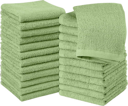 24 Pack Cotton Washcloths – 100% Ring Spun Cotton Face Towels, Soft & Highly Absorbent Flannel Cloths for Bath, Gym, Spa & Kitchen