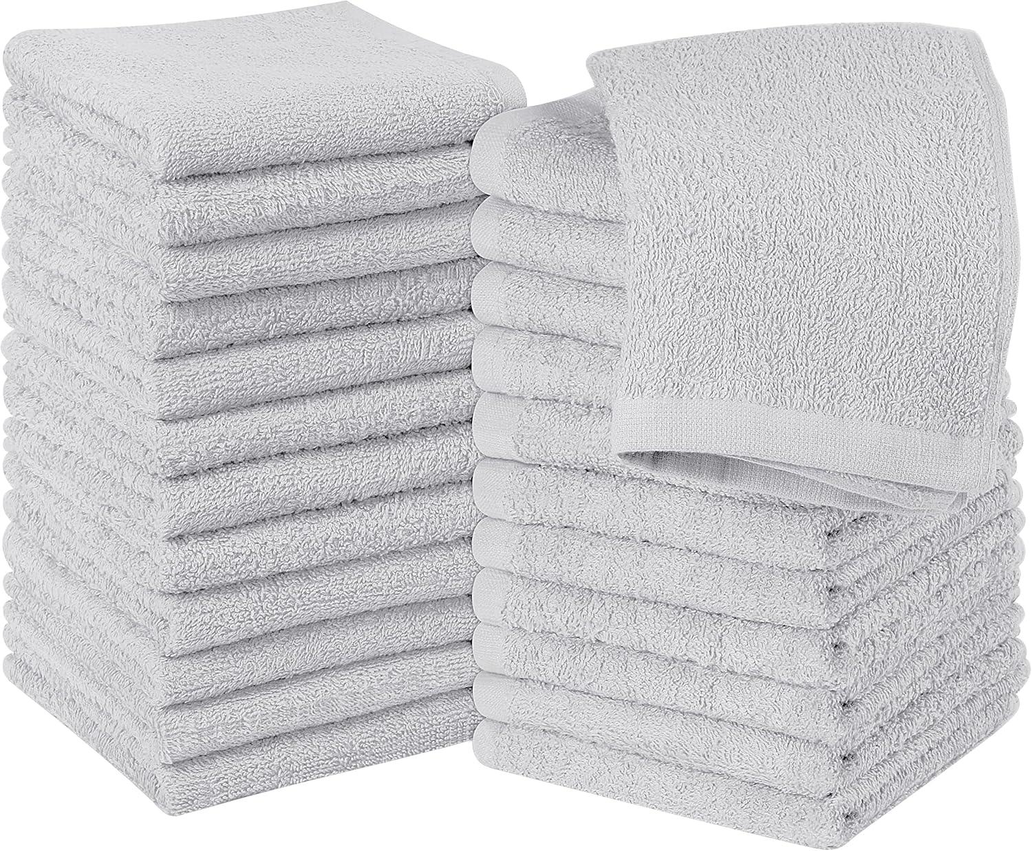 24 Pack Cotton Washcloths – 100% Ring Spun Cotton Face Towels, Soft & Highly Absorbent Flannel Cloths for Bath, Gym, Spa & Kitchen