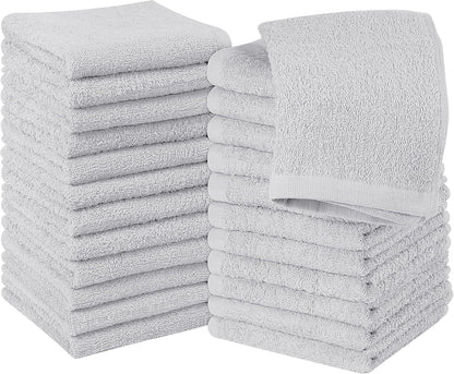 24 Pack Cotton Washcloths – 100% Ring Spun Cotton Face Towels, Soft & Highly Absorbent Flannel Cloths for Bath, Gym, Spa & Kitchen