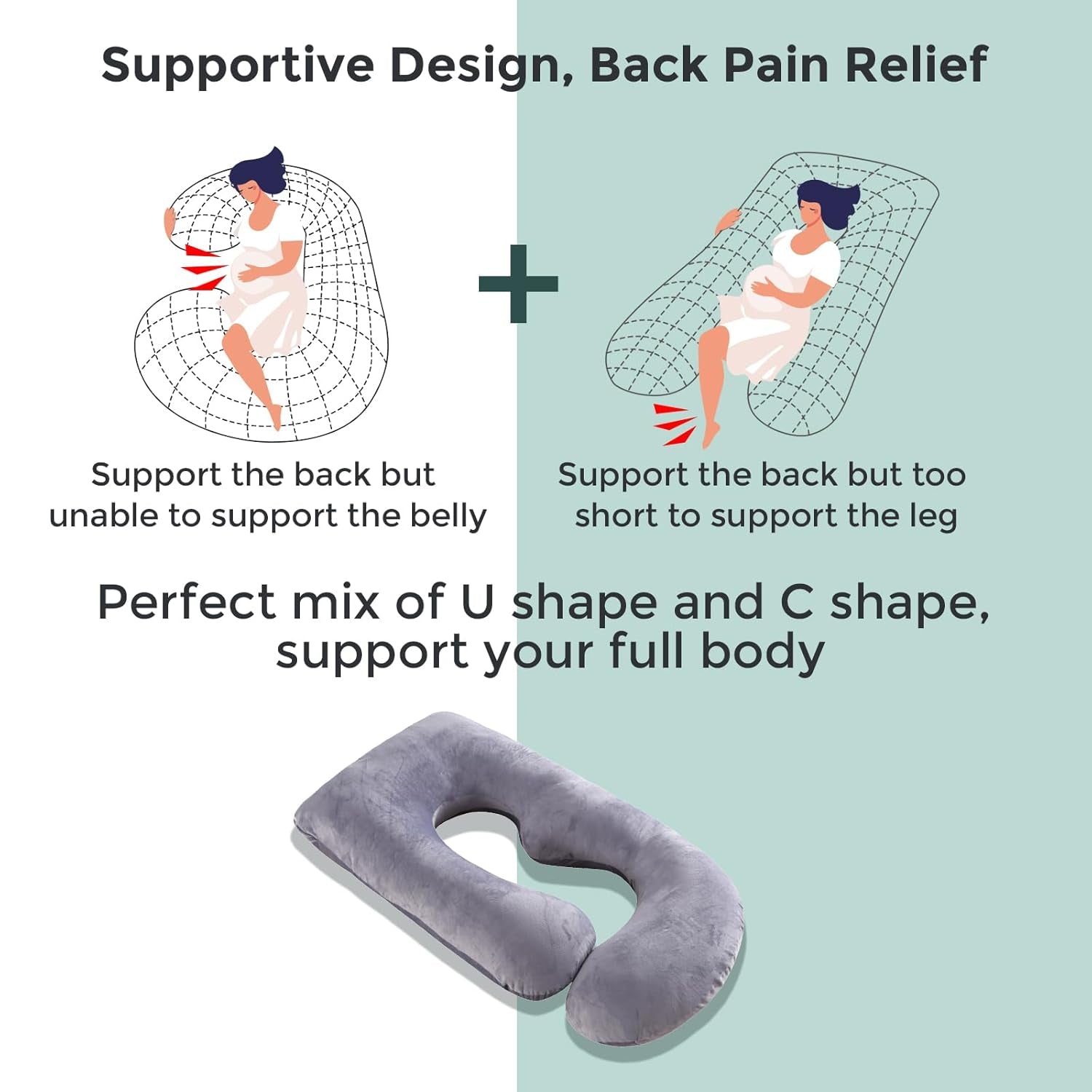 Pregnancy Pillows for Sleeping, U Shaped Full Body Maternity Pillow with Removable Cover - Support for Back, Legs, Belly, HIPS for Pregnant Women, 57 Inch Pregnancy Pillow for Women, Grey