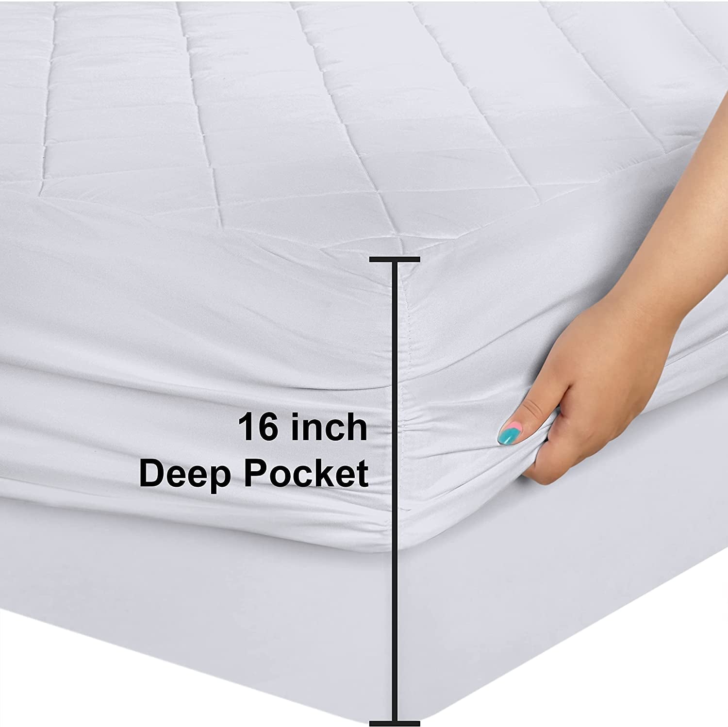 Quilted Fitted Mattress Pad – Twin, Full, Queen, King & California King Sizes, Elastic Deep Pocket Mattress Topper Protector & Cover Fits up to 16 Inches, Machine Washable