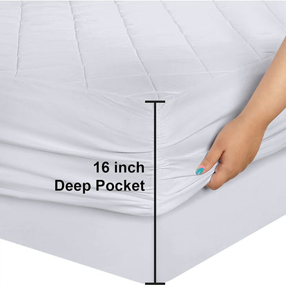 Quilted Fitted Mattress Pad – Twin, Full, Queen, King & California King Sizes, Elastic Deep Pocket Mattress Topper Protector & Cover Fits up to 16 Inches, Machine Washable