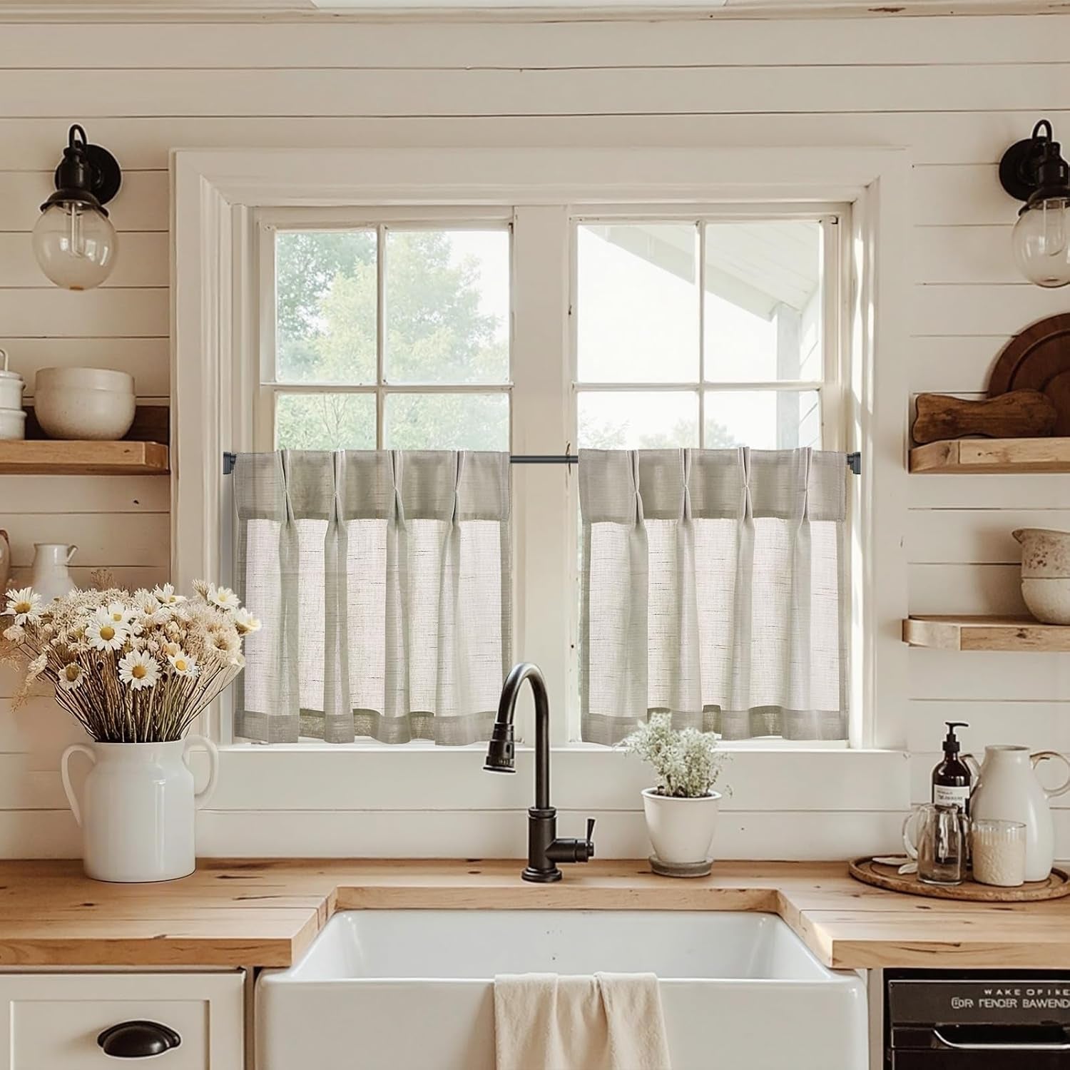 Linen Pinch Pleated Kitchen Curtains