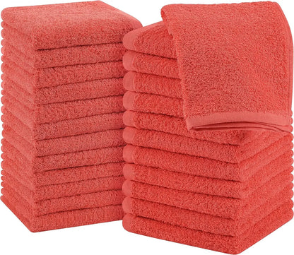 24 Pack Cotton Washcloths – 100% Ring Spun Cotton Face Towels, Soft & Highly Absorbent Flannel Cloths for Bath, Gym, Spa & Kitchen