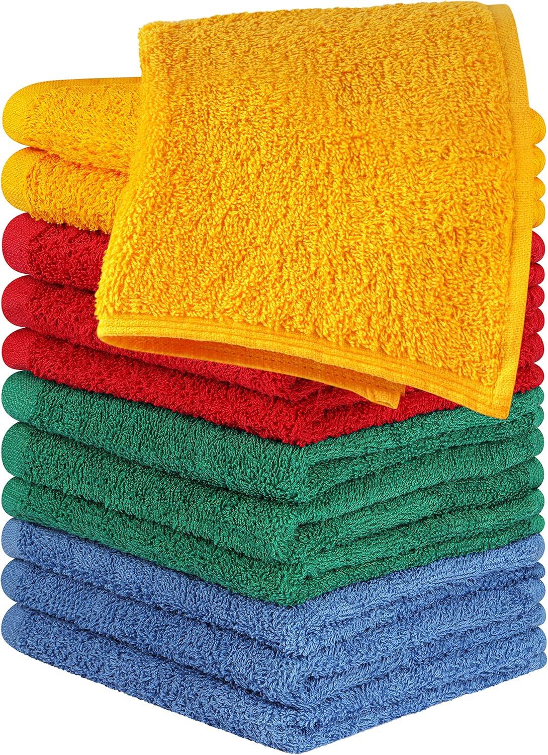 24 Pack Cotton Washcloths – 100% Ring Spun Cotton Face Towels, Soft & Highly Absorbent Flannel Cloths for Bath, Gym, Spa & Kitchen