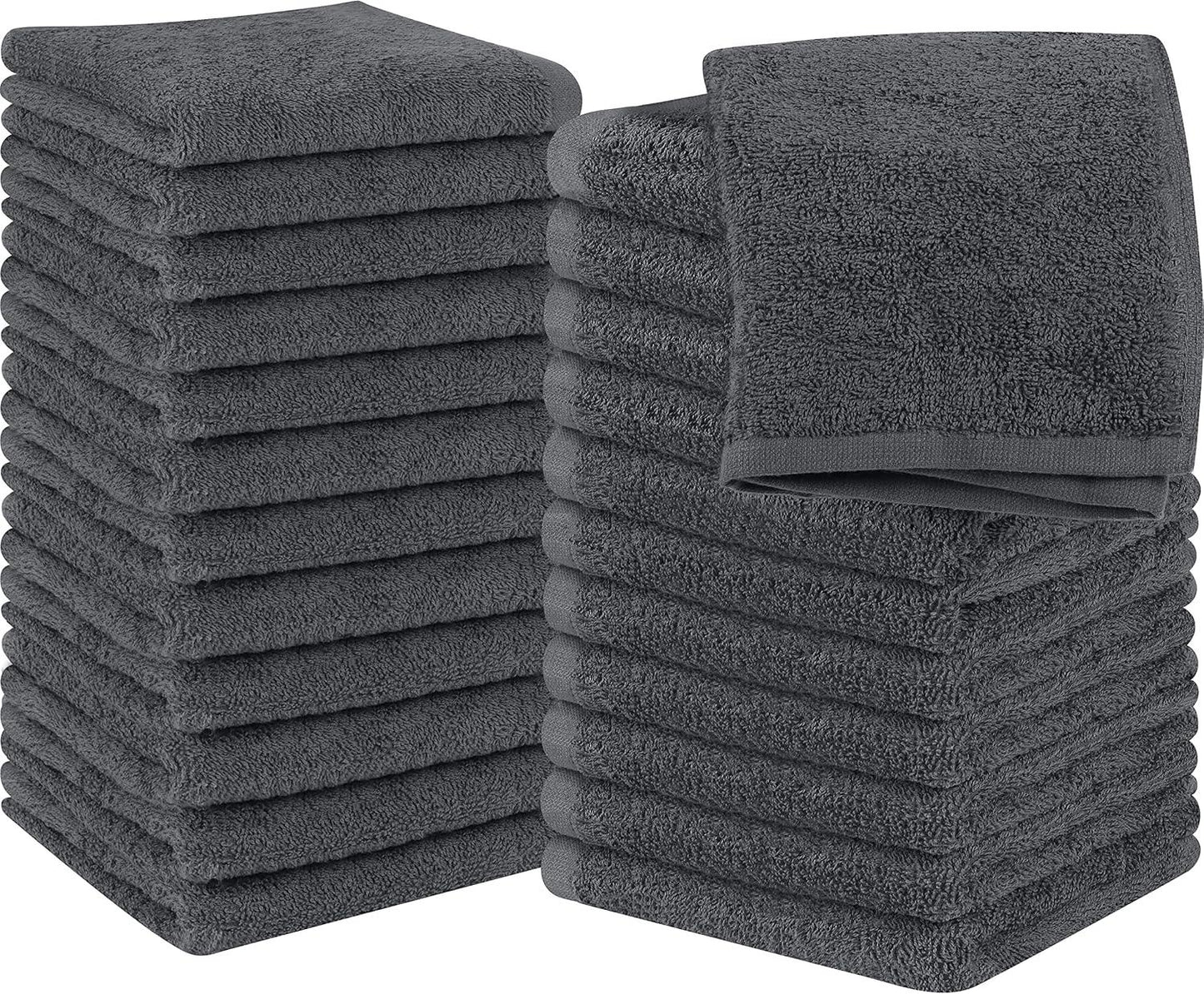 24 Pack Cotton Washcloths – 100% Ring Spun Cotton Face Towels, Soft & Highly Absorbent Flannel Cloths for Bath, Gym, Spa & Kitchen