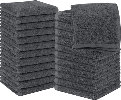 24 Pack Cotton Washcloths – 100% Ring Spun Cotton Face Towels, Soft & Highly Absorbent Flannel Cloths for Bath, Gym, Spa & Kitchen
