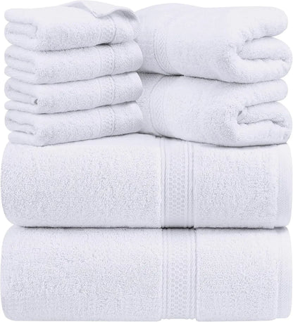 8-Piece Premium Cotton Towel Set – 2 Bath Towels, 2 Hand Towels & 4 Washcloths | 600 GSM Ring Spun Cotton, Soft & Highly Absorbent for Bathroom, Gym, Spa & Hotel