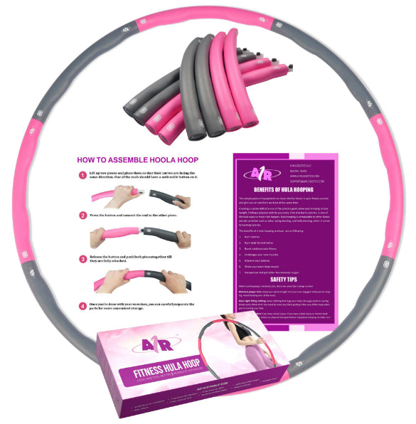Weighted Hula Hoop, A1R Fitness 2.5–3 lb Detachable Foam Padded Hoop – Large Fitness Exercise Hoop for Weight Loss & Home Workout (Gray/Pink)