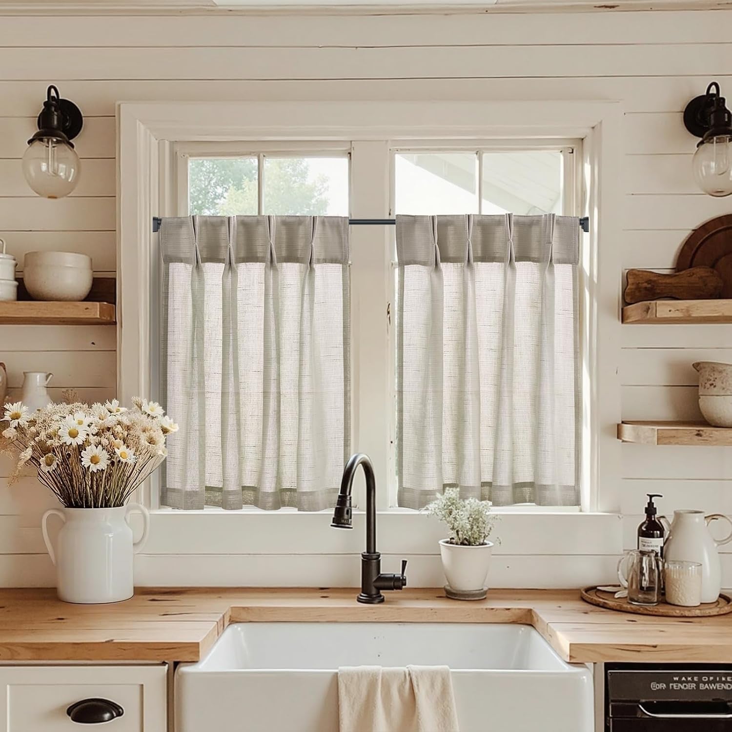 Linen Pinch Pleated Kitchen Curtains