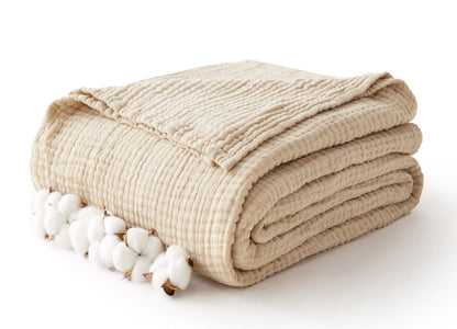 100% Cotton Muslin Blanket | Soft Breathable Baby Blanket | Lightweight Cotton Throw | Cozy Muslin Bedding | Natural Cotton Swaddle Blanket