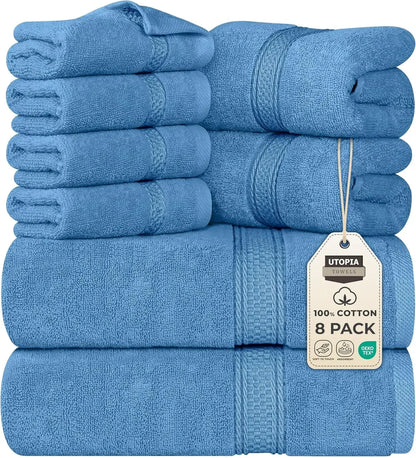 8-Piece Premium Cotton Towel Set – 2 Bath Towels, 2 Hand Towels & 4 Washcloths | 600 GSM Ring Spun Cotton, Soft & Highly Absorbent for Bathroom, Gym, Spa & Hotel