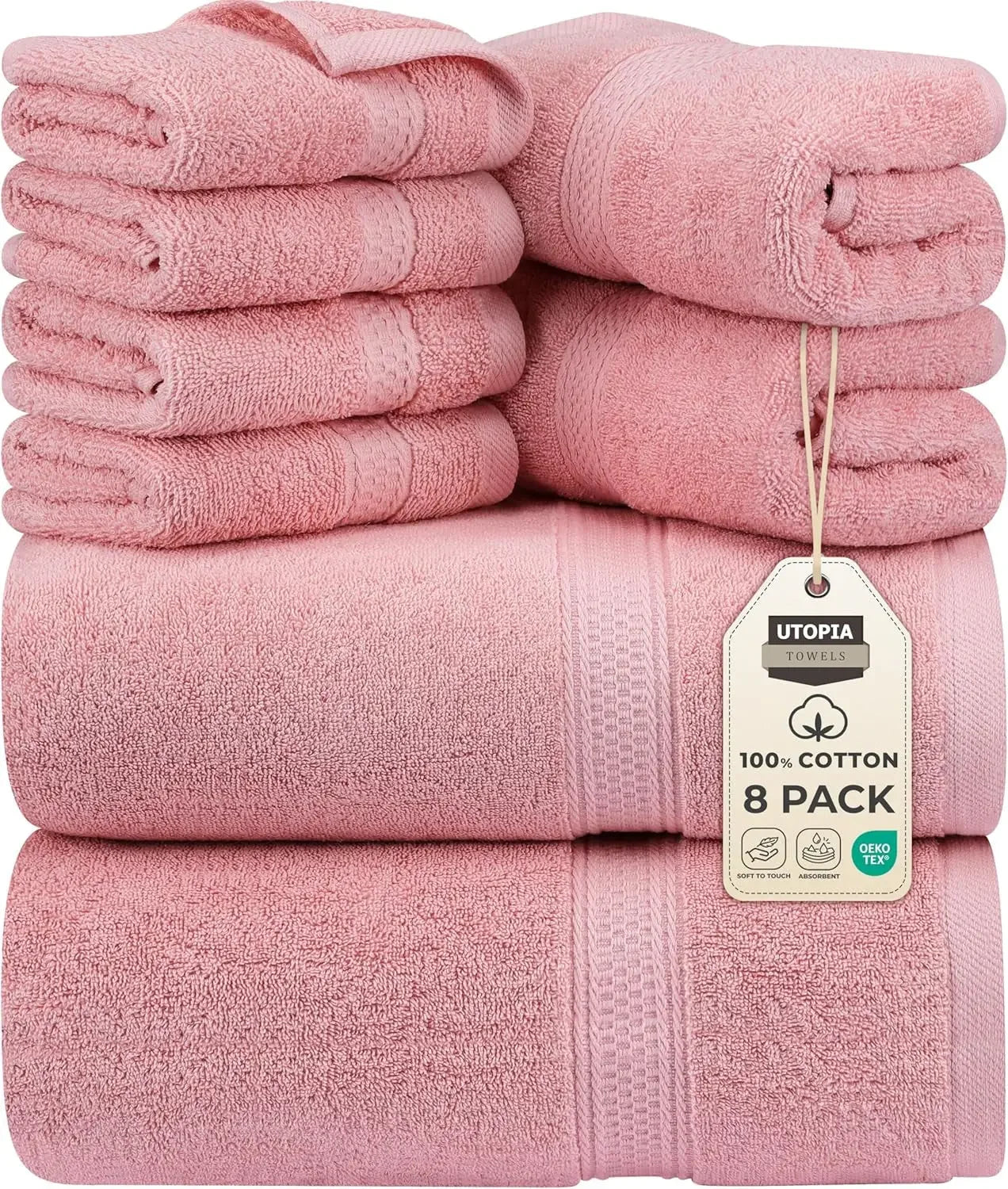 8-Piece Premium Cotton Towel Set – 2 Bath Towels, 2 Hand Towels & 4 Washcloths | 600 GSM Ring Spun Cotton, Soft & Highly Absorbent for Bathroom, Gym, Spa & Hotel