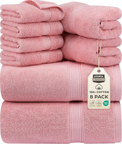 8-Piece Premium Cotton Towel Set – 2 Bath Towels, 2 Hand Towels & 4 Washcloths | 600 GSM Ring Spun Cotton, Soft & Highly Absorbent for Bathroom, Gym, Spa & Hotel