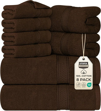 8-Piece Premium Cotton Towel Set – 2 Bath Towels, 2 Hand Towels & 4 Washcloths | 600 GSM Ring Spun Cotton, Soft & Highly Absorbent for Bathroom, Gym, Spa & Hotel