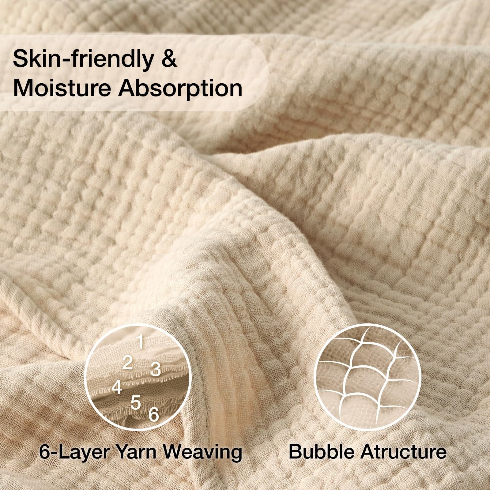 100% Cotton Muslin Blanket | Soft Breathable Baby Blanket | Lightweight Cotton Throw | Cozy Muslin Bedding | Natural Cotton Swaddle Blanket