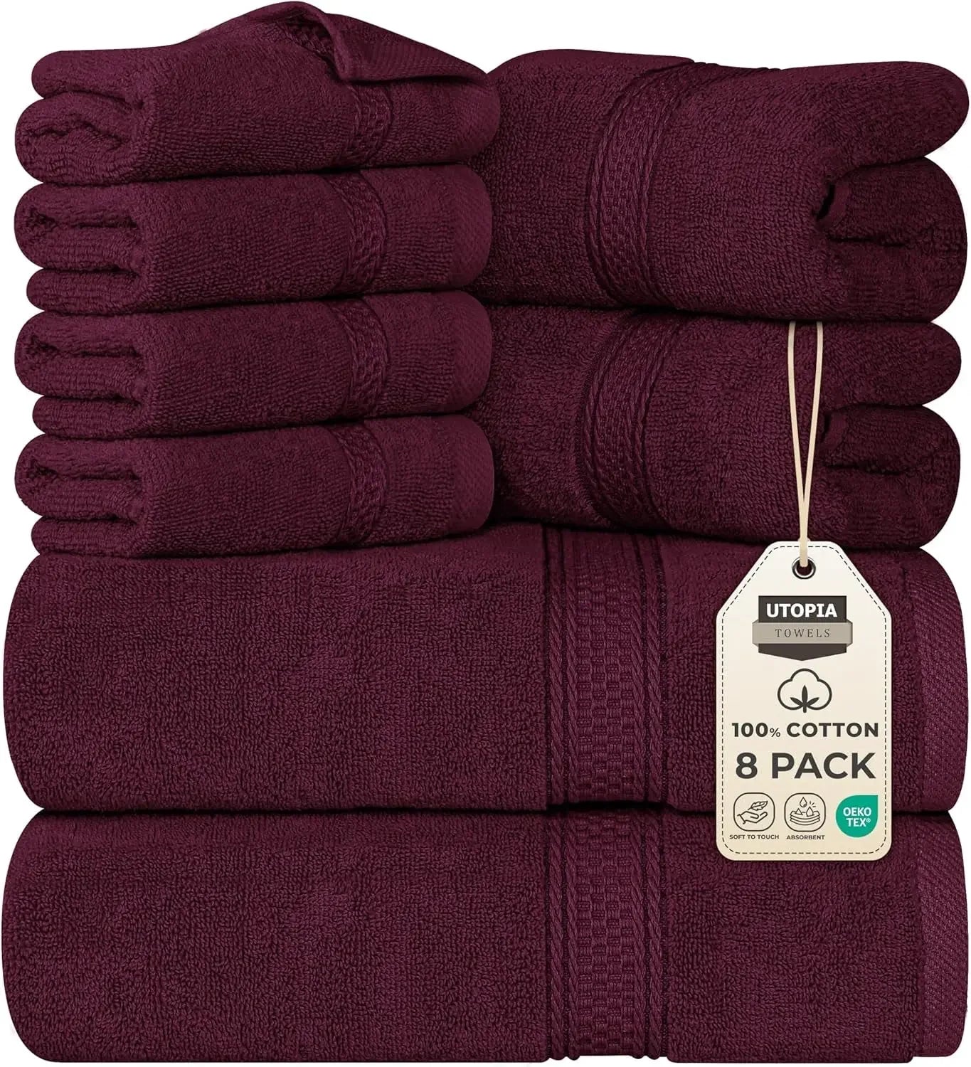 8-Piece Premium Cotton Towel Set – 2 Bath Towels, 2 Hand Towels & 4 Washcloths | 600 GSM Ring Spun Cotton, Soft & Highly Absorbent for Bathroom, Gym, Spa & Hotel
