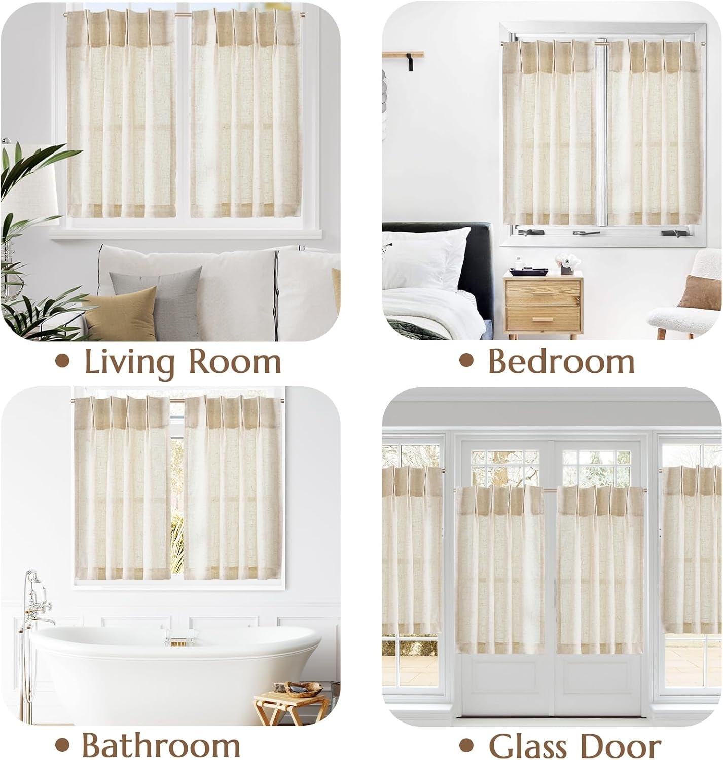 Linen Pinch Pleated Kitchen Curtains