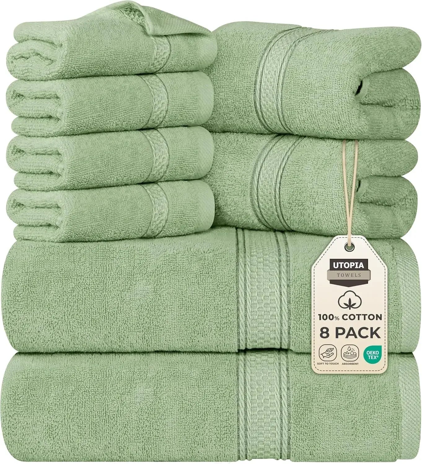 8-Piece Premium Cotton Towel Set – 2 Bath Towels, 2 Hand Towels & 4 Washcloths | 600 GSM Ring Spun Cotton, Soft & Highly Absorbent for Bathroom, Gym, Spa & Hotel