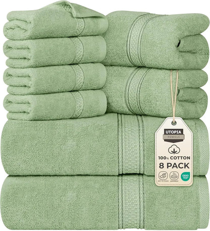 8-Piece Premium Cotton Towel Set – 2 Bath Towels, 2 Hand Towels & 4 Washcloths | 600 GSM Ring Spun Cotton, Soft & Highly Absorbent for Bathroom, Gym, Spa & Hotel