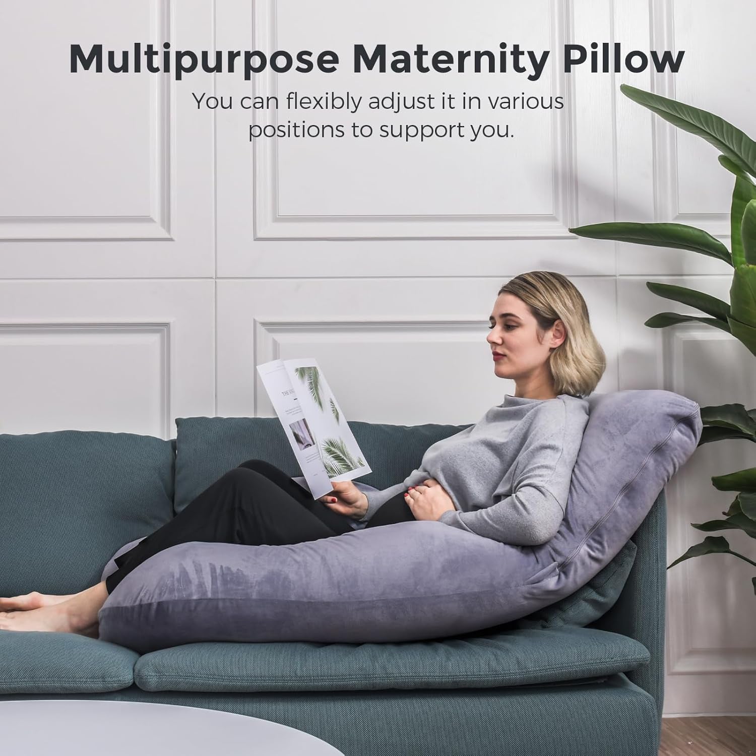 Pregnancy Pillows for Sleeping, U Shaped Full Body Maternity Pillow with Removable Cover - Support for Back, Legs, Belly, HIPS for Pregnant Women, 57 Inch Pregnancy Pillow for Women, Grey