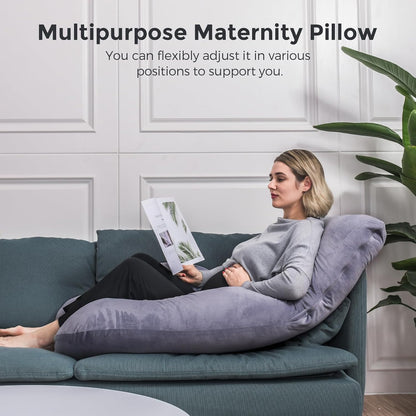 Pregnancy Pillows for Sleeping, U Shaped Full Body Maternity Pillow with Removable Cover - Support for Back, Legs, Belly, HIPS for Pregnant Women, 57 Inch Pregnancy Pillow for Women, Grey