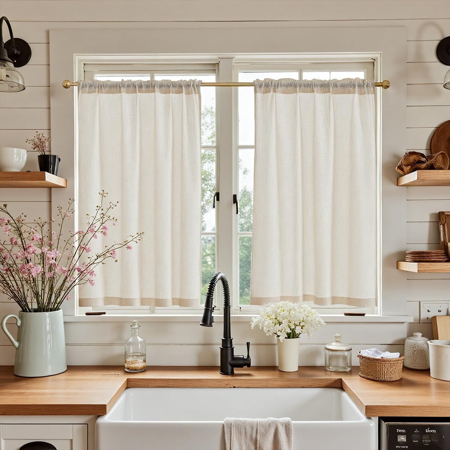 Linen Pinch Pleated Kitchen Curtains