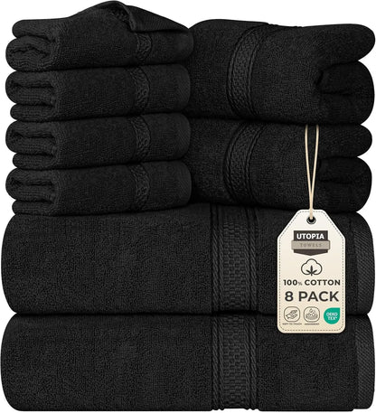 8-Piece Premium Cotton Towel Set – 2 Bath Towels, 2 Hand Towels & 4 Washcloths | 600 GSM Ring Spun Cotton, Soft & Highly Absorbent for Bathroom, Gym, Spa & Hotel