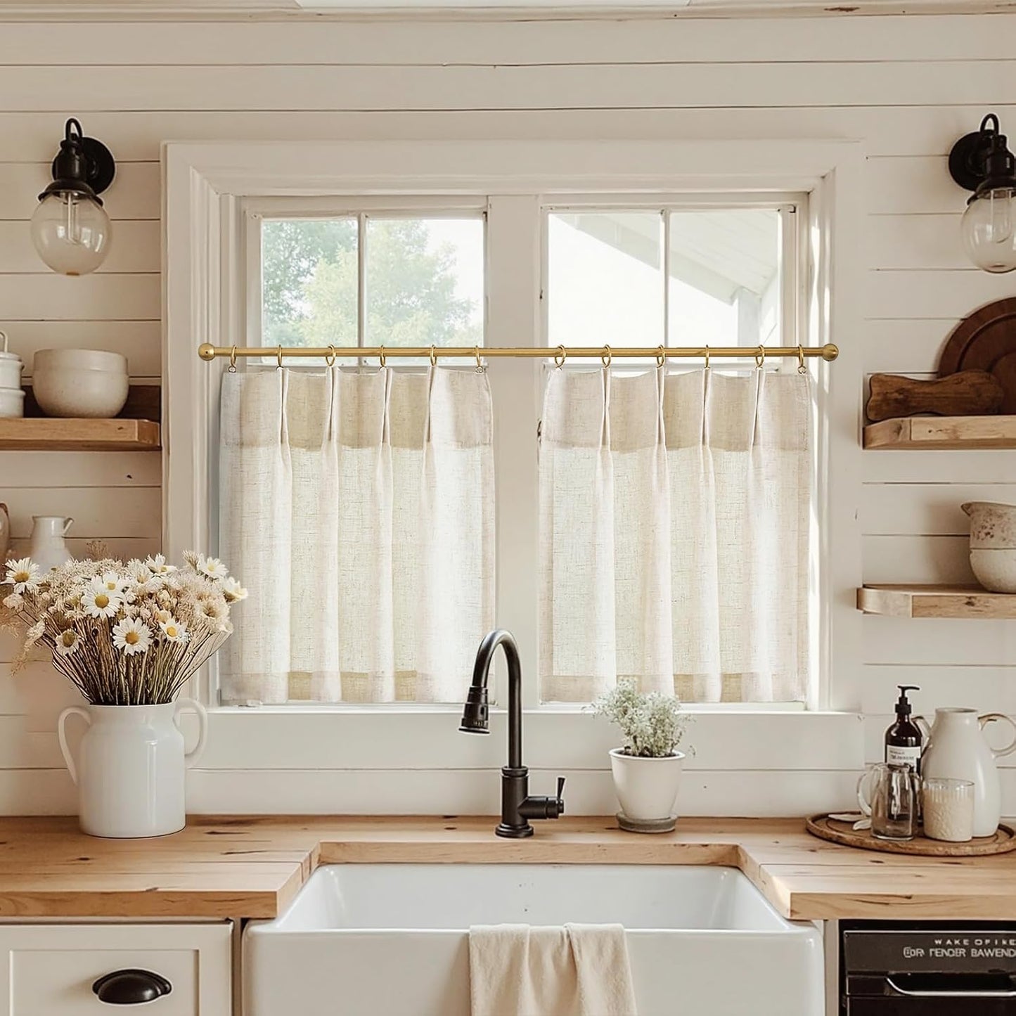 Linen Pinch Pleated Kitchen Curtains