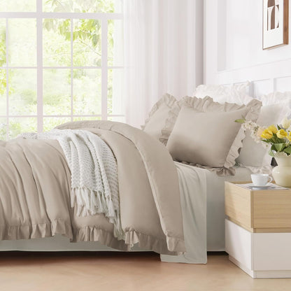 Vintage Ruffle Fringe Comforter | Decorative Bedroom Comforter | Soft Cozy Bedspread | Elegant Ruffled Bedding | Stylish Vintage Comforter