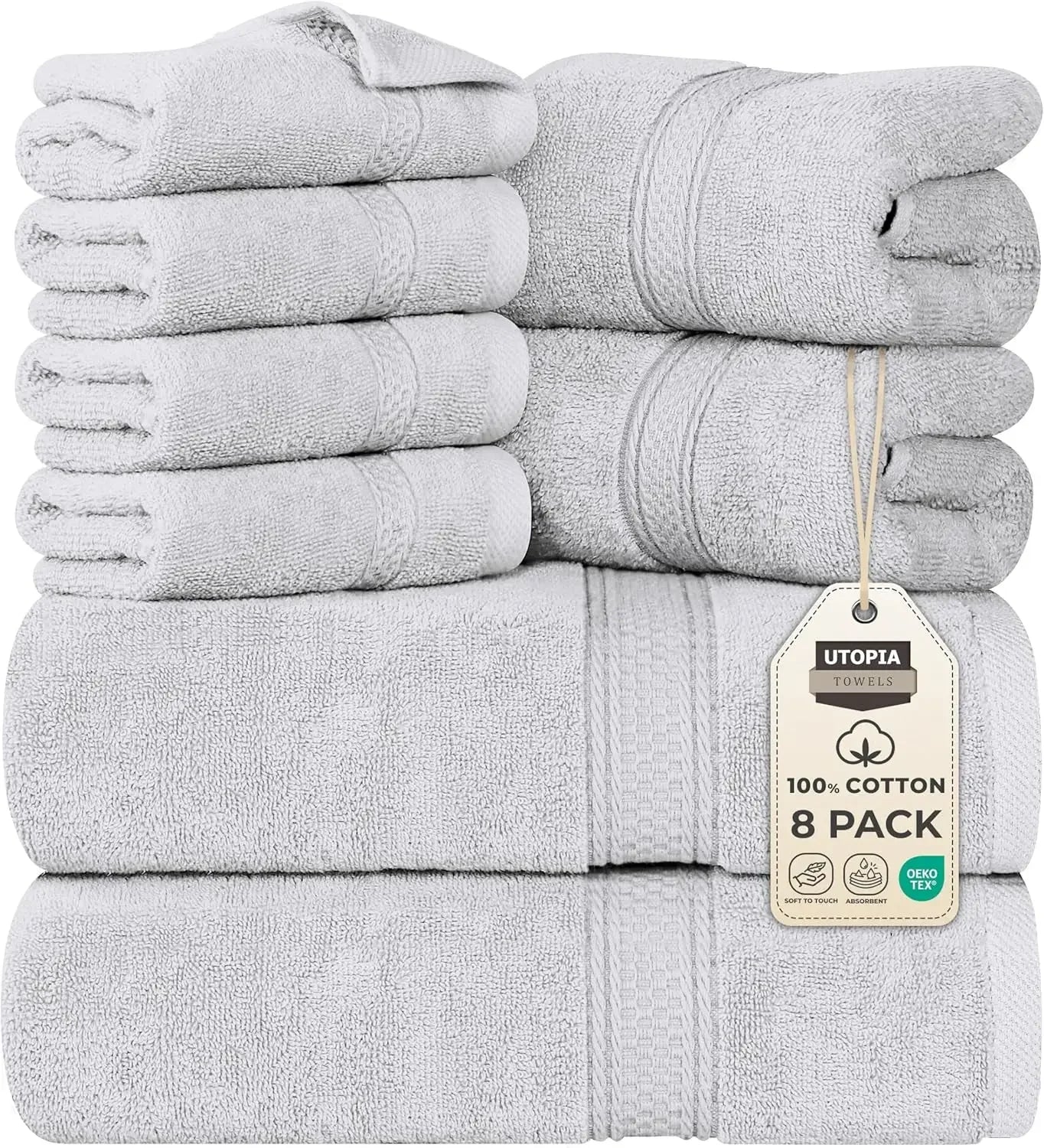 8-Piece Premium Cotton Towel Set – 2 Bath Towels, 2 Hand Towels & 4 Washcloths | 600 GSM Ring Spun Cotton, Soft & Highly Absorbent for Bathroom, Gym, Spa & Hotel