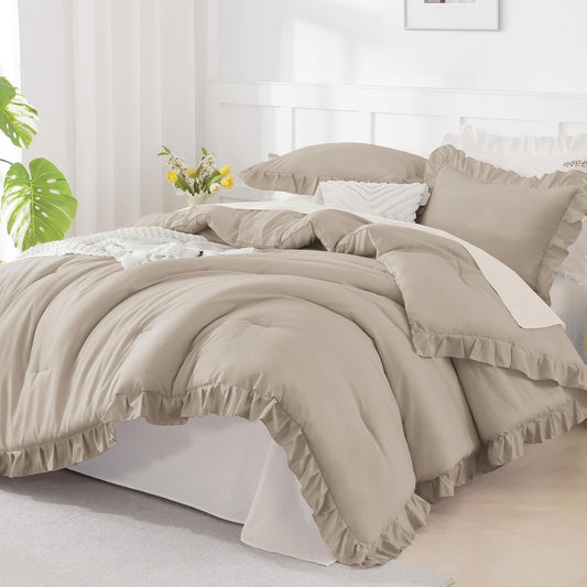 Vintage Ruffle Fringe Comforter | Decorative Bedroom Comforter | Soft Cozy Bedspread | Elegant Ruffled Bedding | Stylish Vintage Comforter