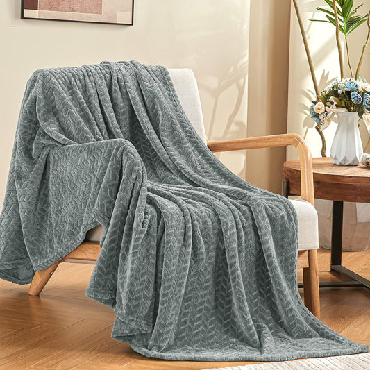 Grey Leaves Pattern Throw Blanket | Soft Cozy Throw Blanket | Decorative Grey Leaf Blanket | Lightweight Home Throw Blanket | Stylish Living Room Blanket