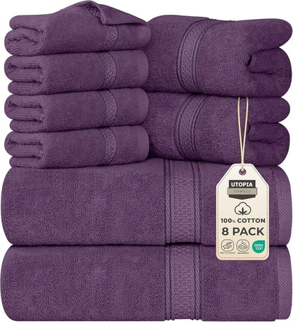 8-Piece Premium Cotton Towel Set – 2 Bath Towels, 2 Hand Towels & 4 Washcloths | 600 GSM Ring Spun Cotton, Soft & Highly Absorbent for Bathroom, Gym, Spa & Hotel