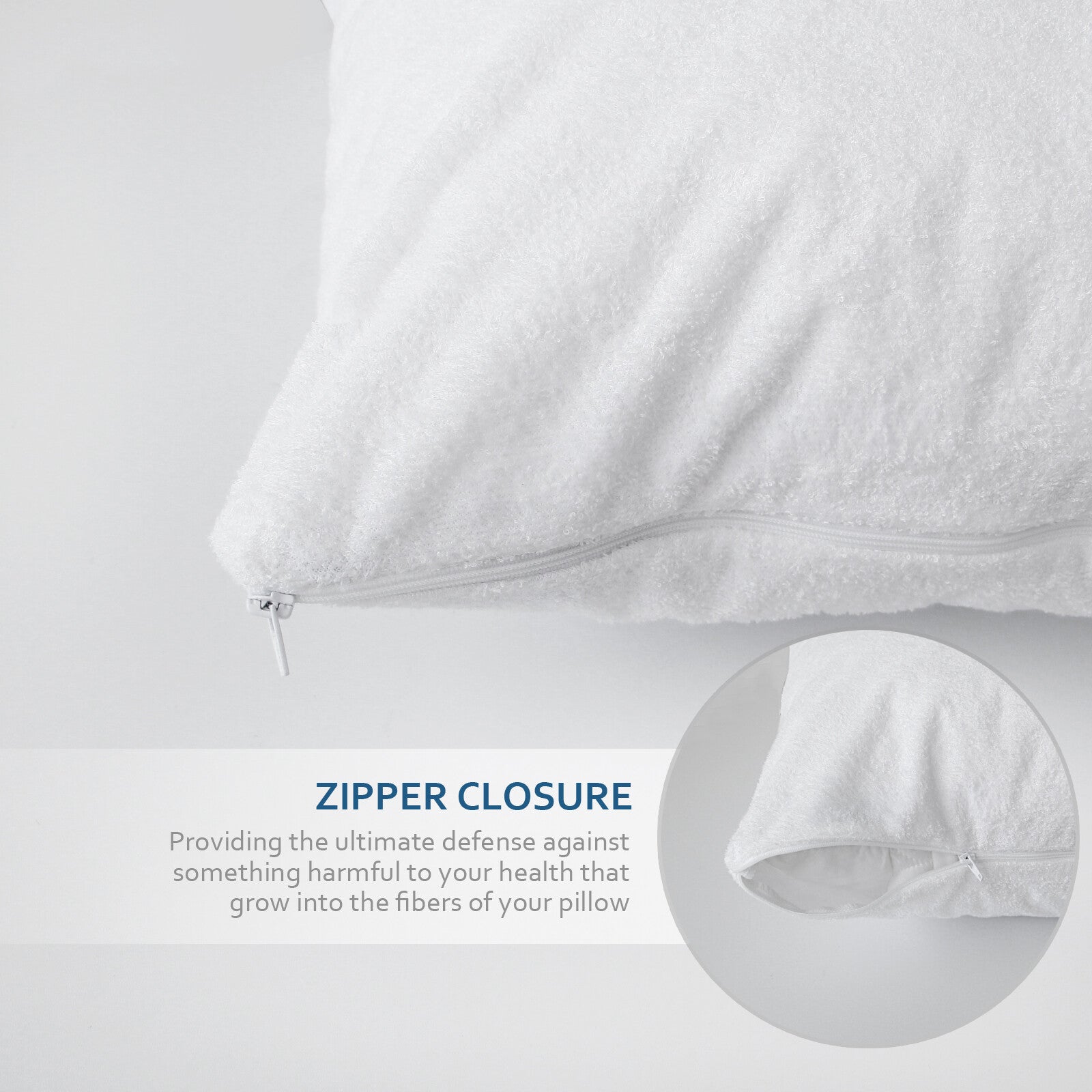 Waterproof Zippered Pillow Cover | Protective Pillow Case | Hypoallergenic Pillow Protector | Durable Pillow Cover | Bed Pillow Waterproof Guard